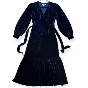 Boden Ophelia Velvet Midi Wrap Blouson Sleeve Dress NWOT In Navy Sz 6R